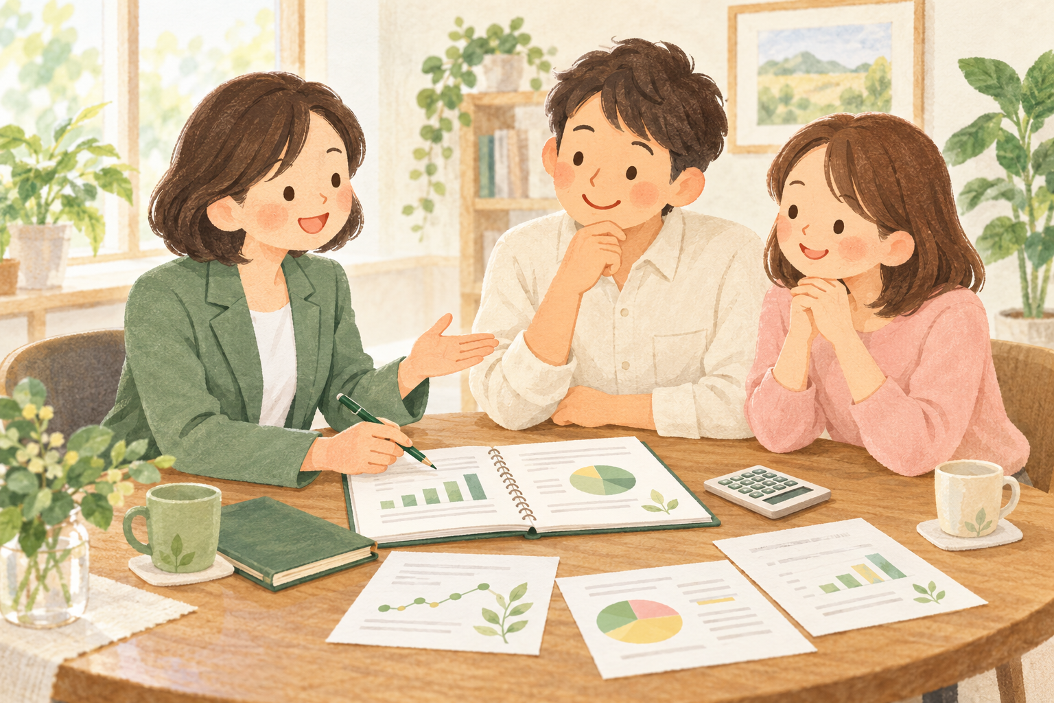 大人がFPと計画を考えるイメージ